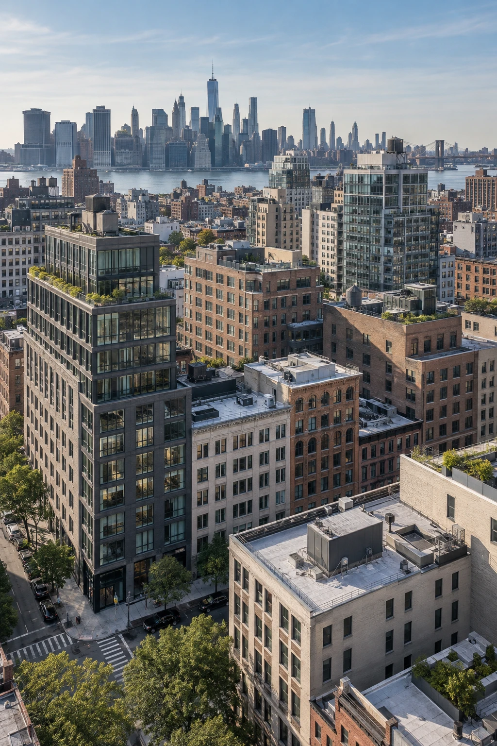 Aerial view of a New York commercial property portfolio